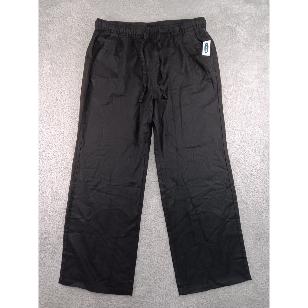 Old Navy Pants Womens L (34x29) Black NWT Linen Wide Leg High Rise Drawstring